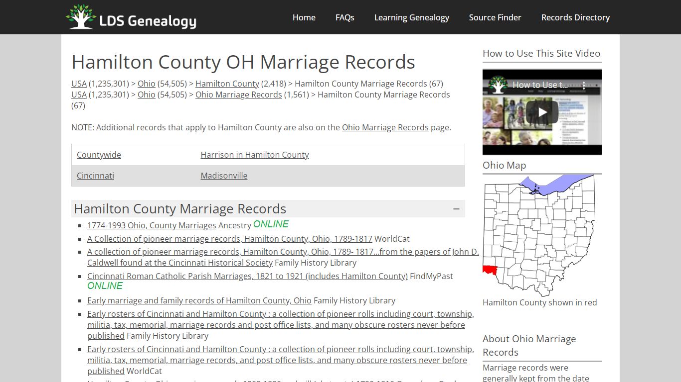 Hamilton County OH Marriage Records - LDS Genealogy