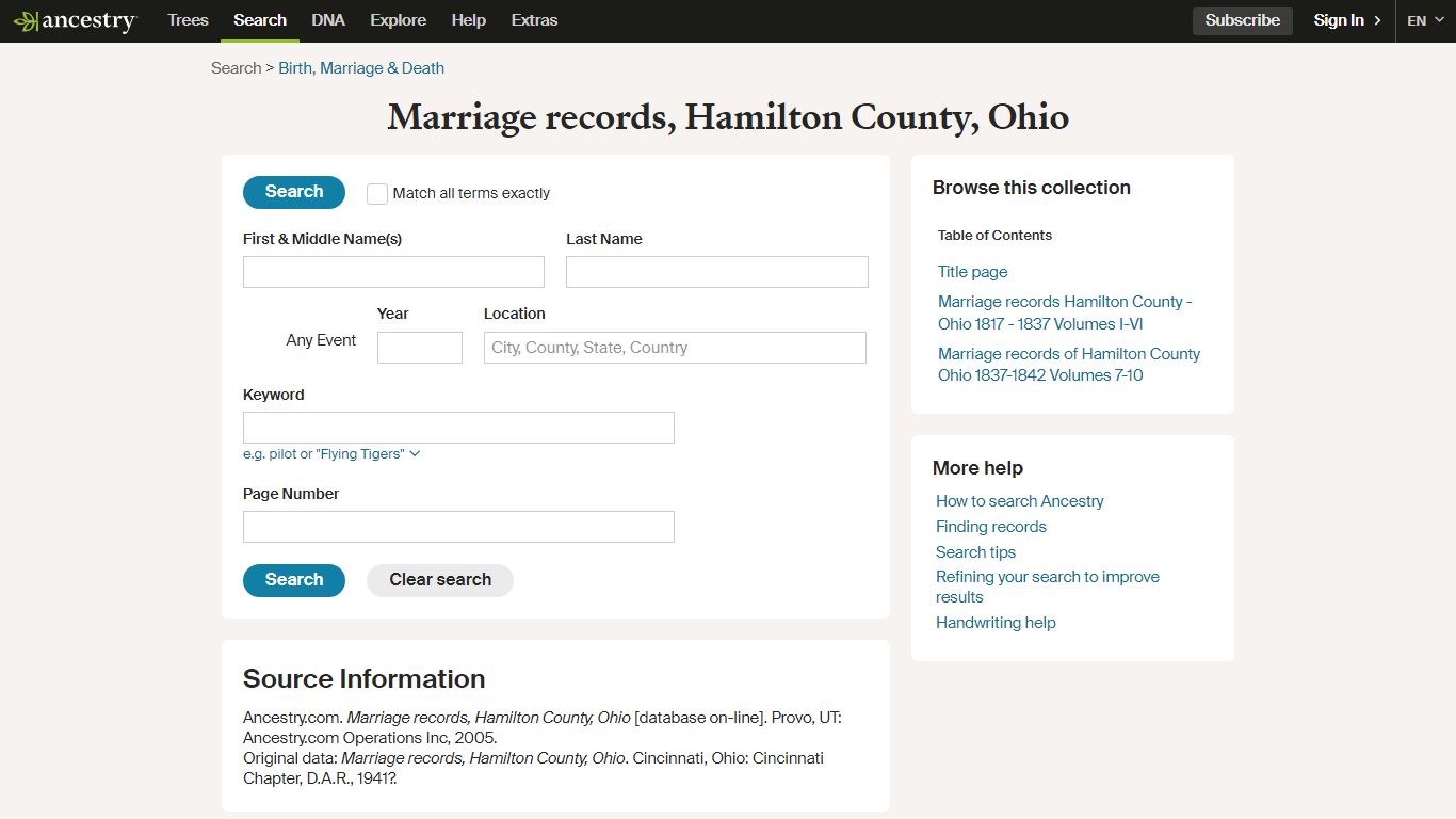 Marriage records, Hamilton County, Ohio
